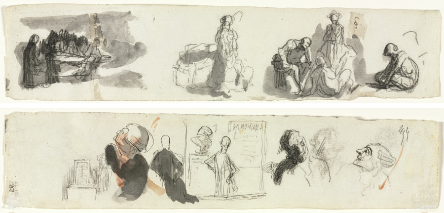Sheet of Studies with a Group of Four Figures to the Right (recto) Sketches of Various Figures (verso)