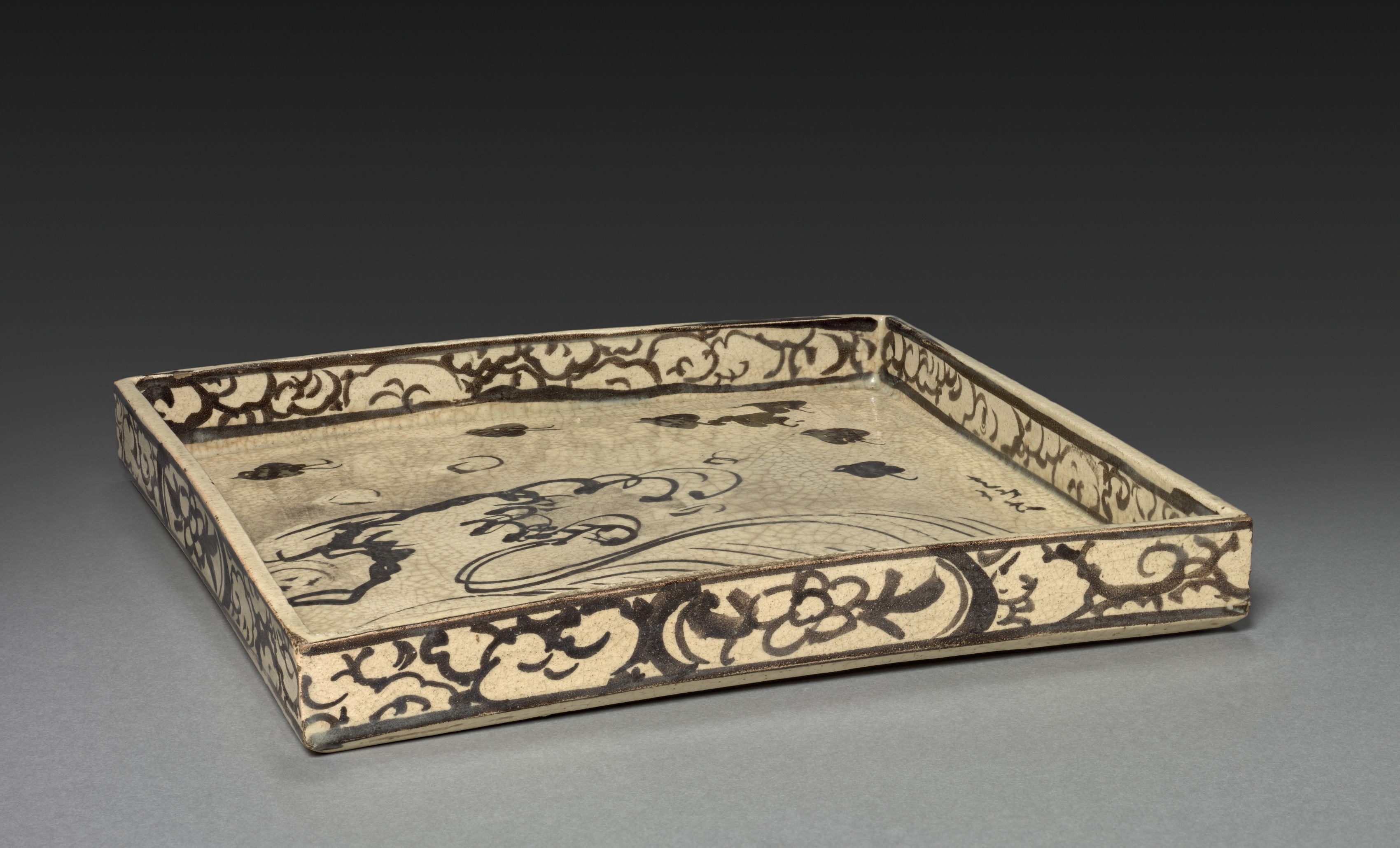 Square Dish with Design of Plovers over Waves | Cleveland Museum