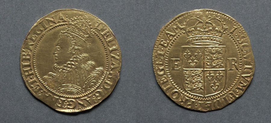 Half Pound: Elizabeth I (obverse); Crowned Shield of Arms (reverse)