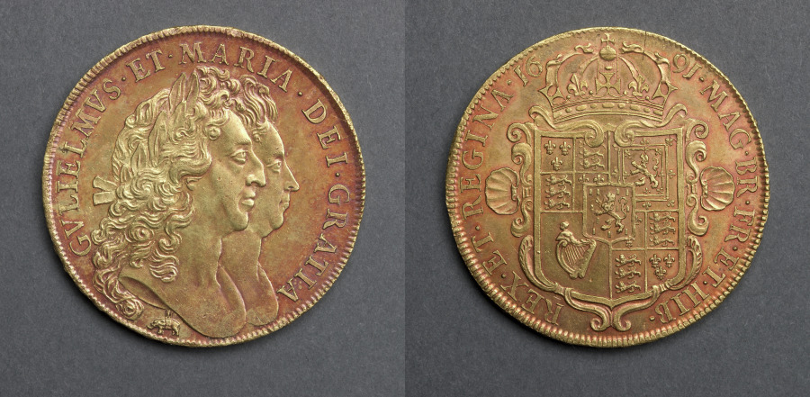 Five Guineas: William & Mary (obverse); Crowned Shield of Arms (reverse)