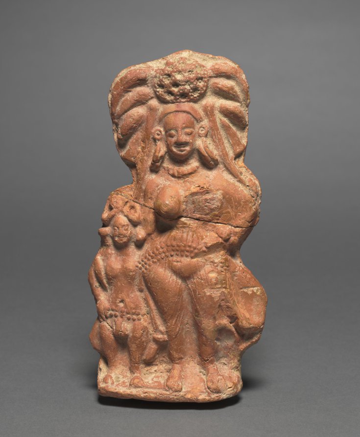 Nature Divinity (Yakshi) with Dwarf Hermaphrodite by Unknown Artist (-125), terracotta at Cleveland Museum of Art