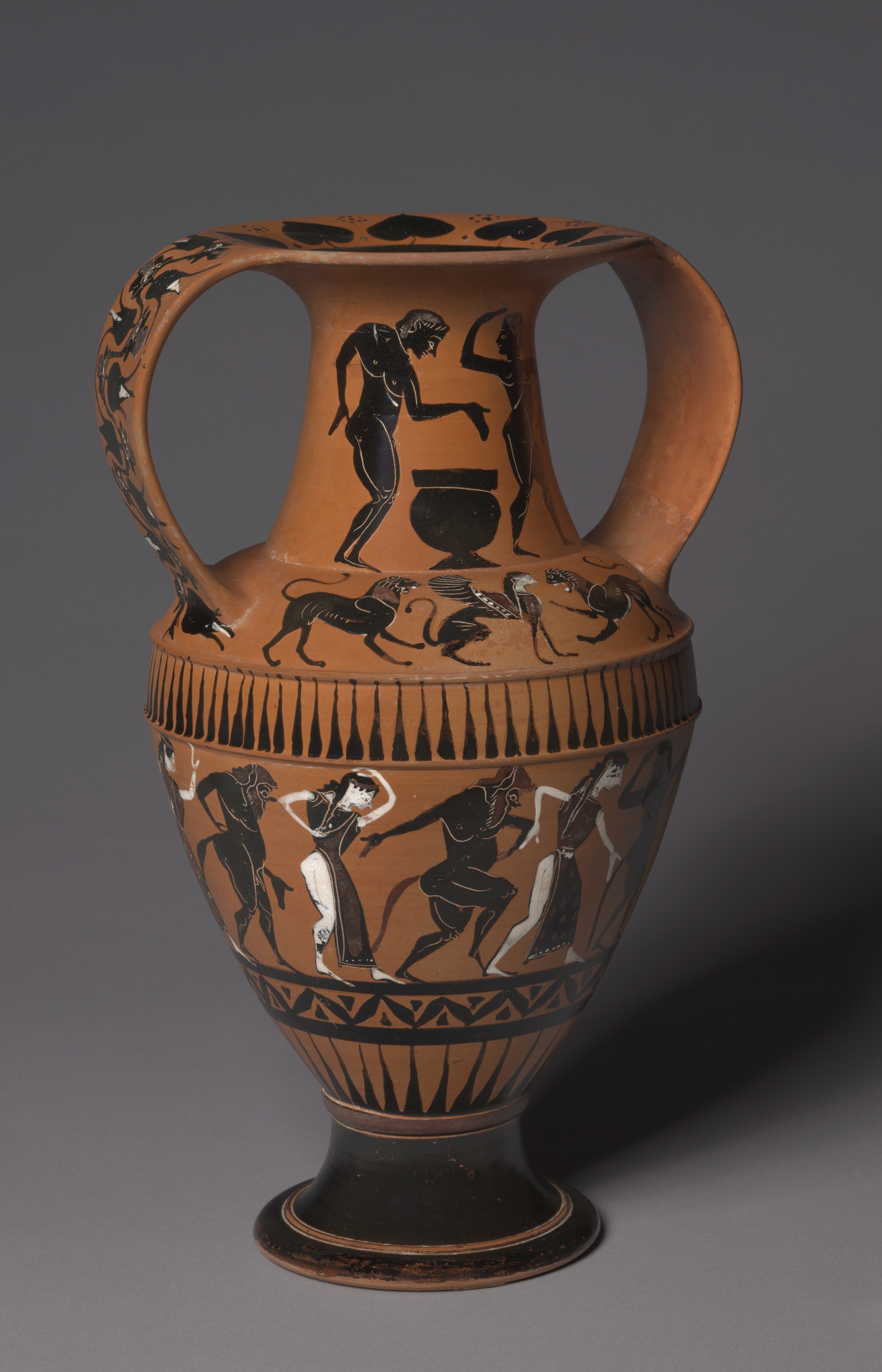 Black-Figure Nikosthenic Amphora (Storage Vessel): Dancing