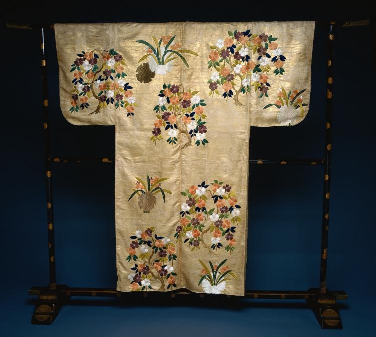Nō Costume (Nuihaku) with Blossoming Trees and Flowers