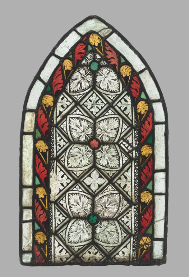 Stained Glass Panel with Aconite Leaves