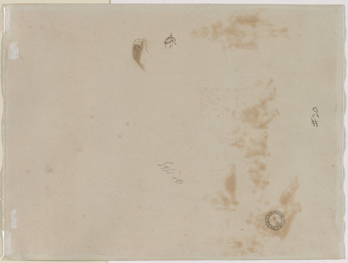 Sketch of a Man with Upraised Arm and Sketch of a Helmet (verso)