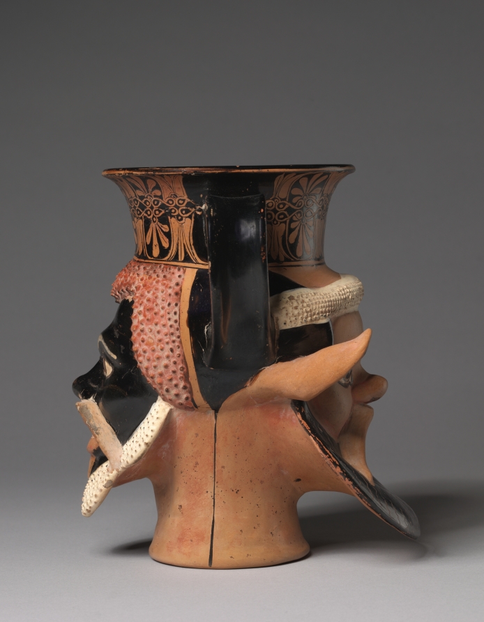 Red-Figure Janiform Kantharos (Two-Sided Head-Shaped Drinking Cup