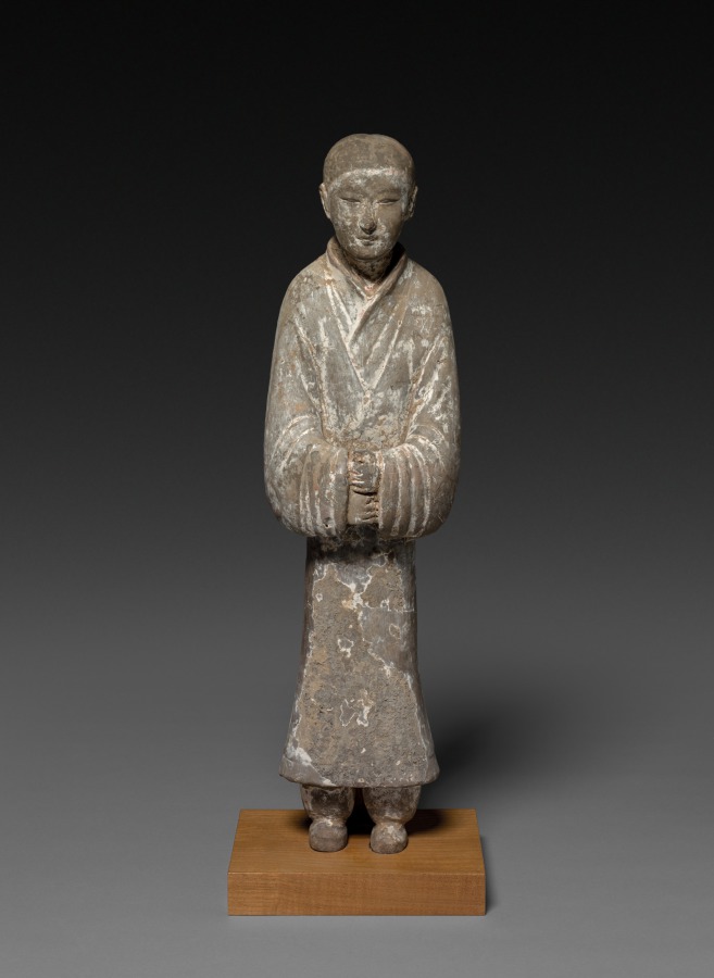 Female Attendant (Tomb Figurine) by Unknown Artist (-200), gray earthenware with slip coating and traces of polychromy at Cleveland Museum of Art