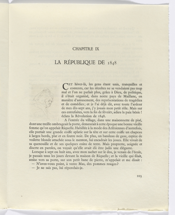 Frédéric Mistral: Mémoires et Recits by Frédéric Mistral: bust of a woman (page 103)