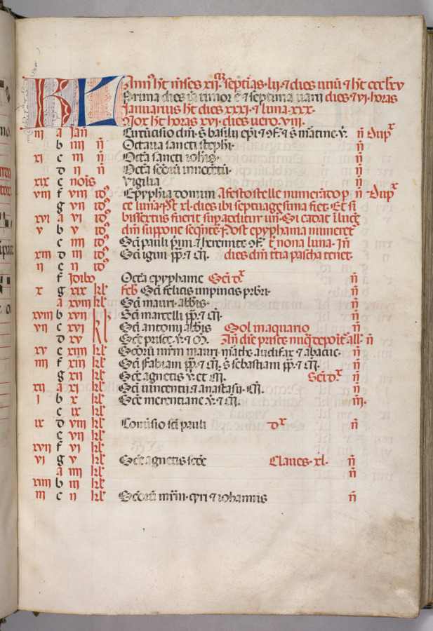 Missale: Fol. 3r: January Calendar Page