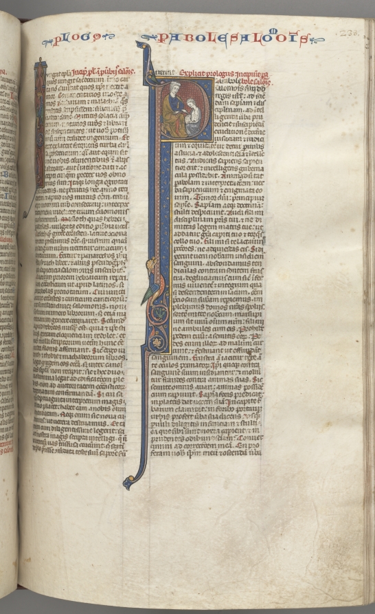 Fol. 238r, Proverbs, historiated initial P, Solomon instructing Rehoboam