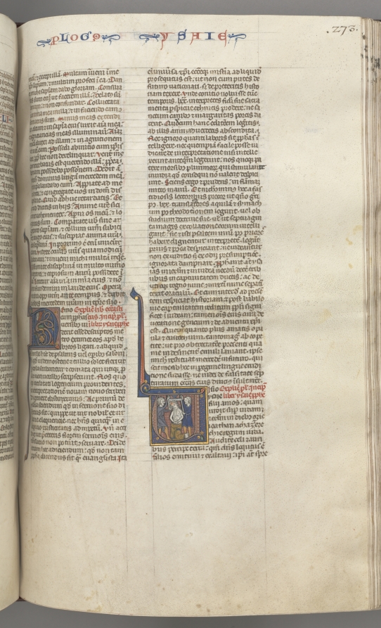 Fol. 273r, Isaiah, historiated initial V, the martyrdom of Isaiah