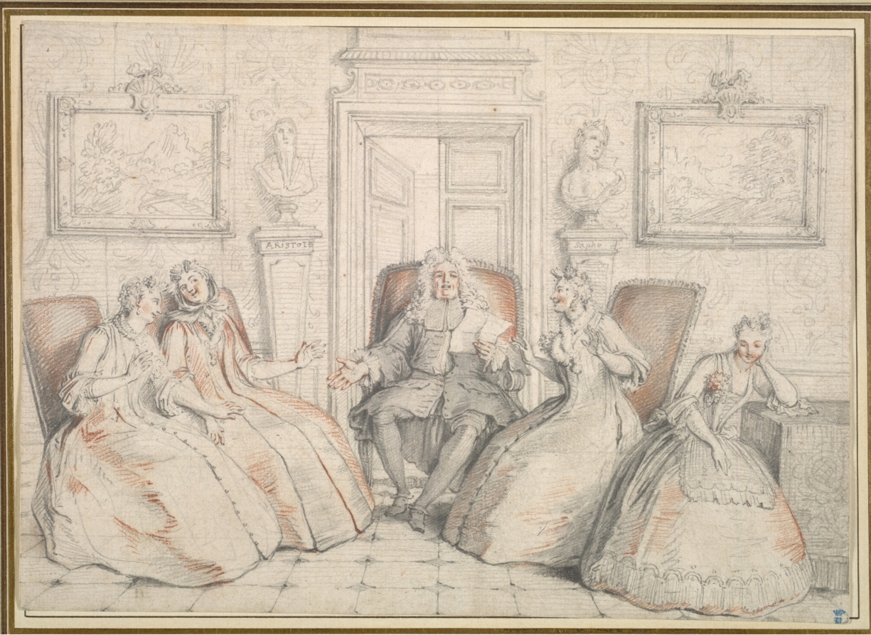 Trissotin Reading to Philaminte, Bélise, and Armande (from act 3, scene 2 of Molière's "Les Femmes Savantes"