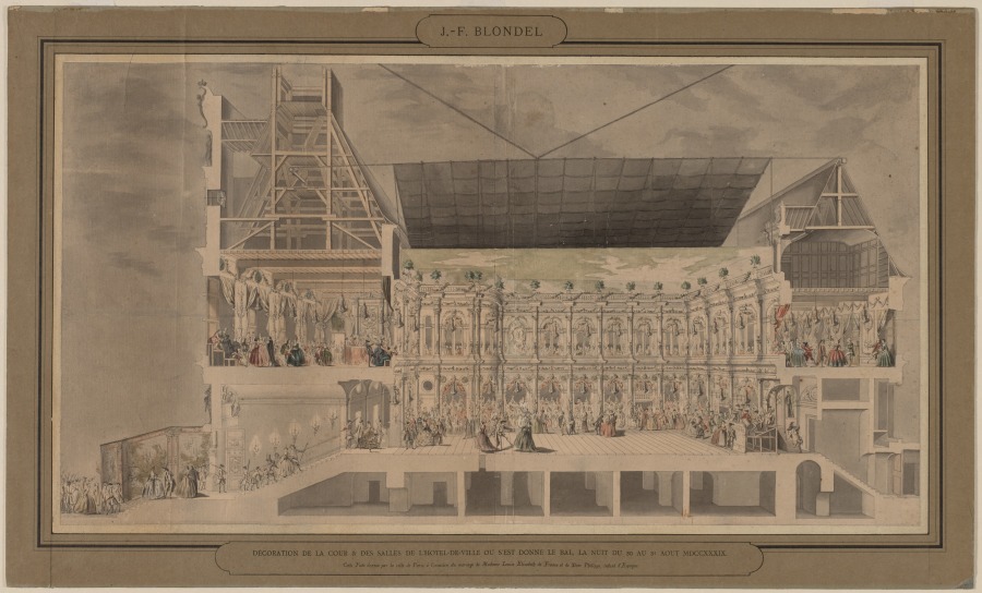 Cross Section of the Hôtel de Ville Seen in Perspective Showing the Decoration and Illumination of the Courtyard and Rooms Created on the Occasion of the Ball Given the Night of August 30 and 31, 1739