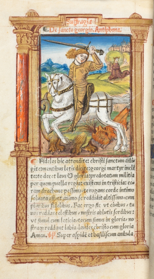 Printed Book of Hours (Use of Rome):  fol. 103v, St. George Slaying the Dragon