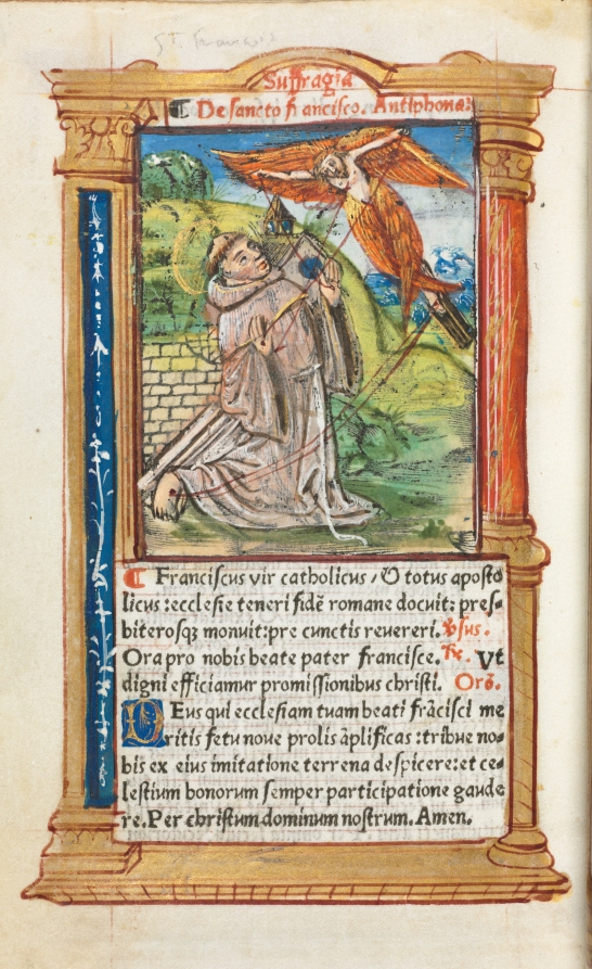 Printed Book of Hours (Use of Rome):  fol. 106v, St. Francis of Assisi