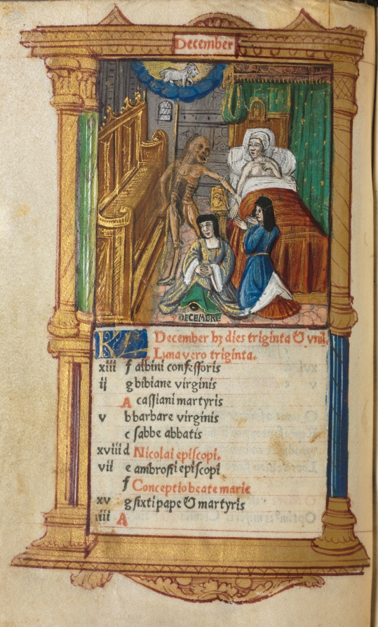 Printed Book of Hours (Use of Rome): fol. 13v, December calendar page