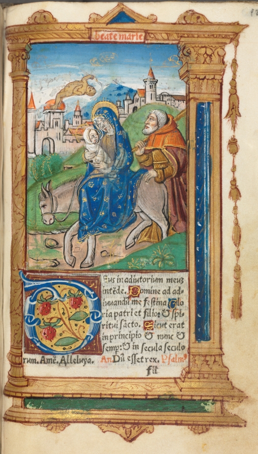 Printed Book of Hours (Use of Rome): fol. 42r, Flight into Egypt