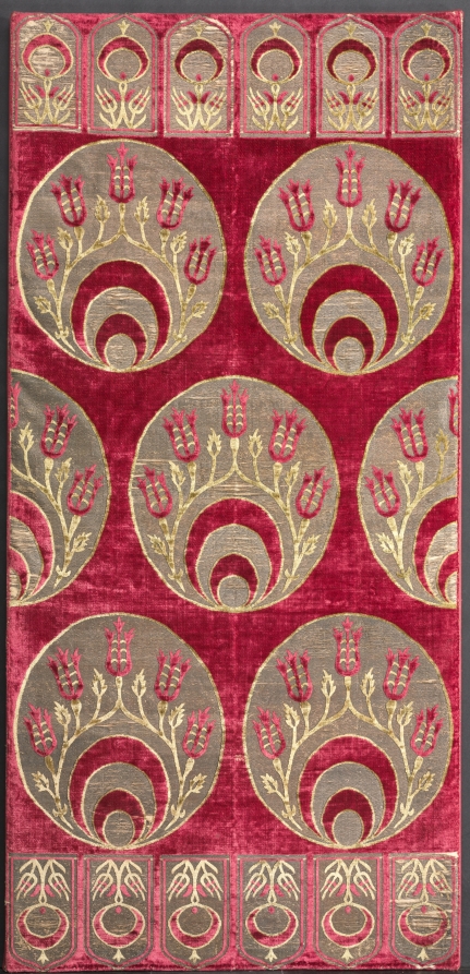 Brocaded velvet cushion cover with crescents