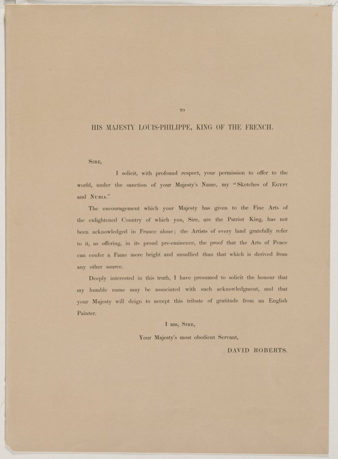 Egypt and Nubia, Volume I: Dedication Page