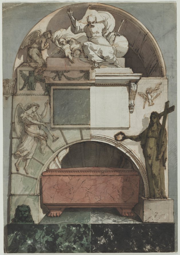 Design for a Fresco of an Artist's Tomb in the Certosa of Bologna (recto)
