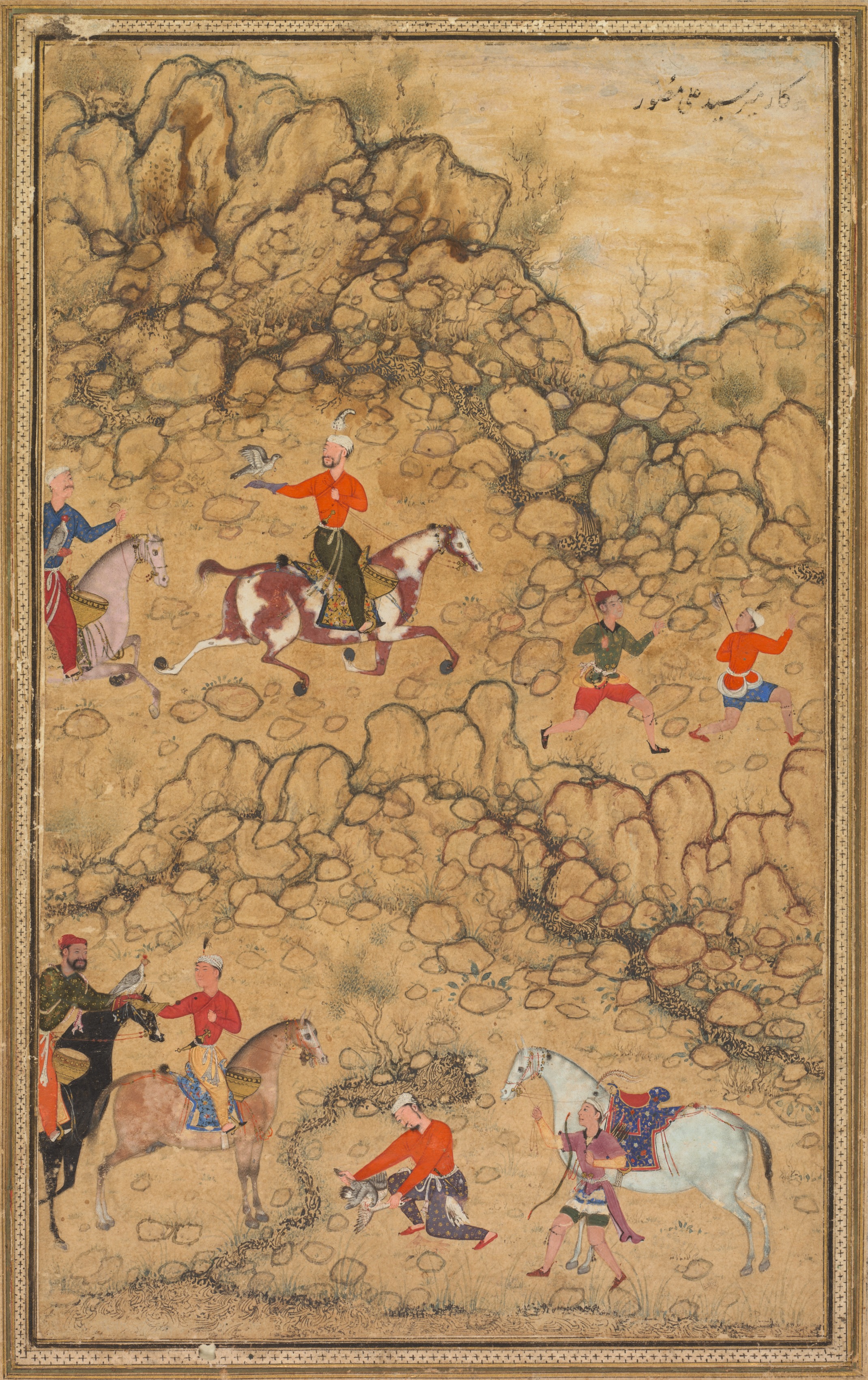 Hunting with falcons in a landscape (recto) | Cleveland Museum of Art