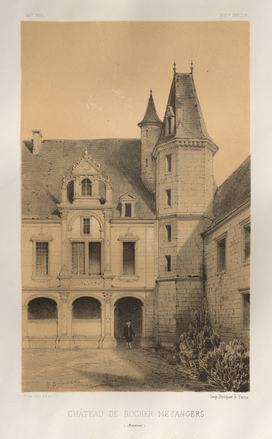 Architecture Pittoresque ou Monuments des xveme. Et xvieme. Siecles: Chateaux De France des XV et XVI Siecles: Pl. 36, Château De Rocher Mezangers (Mayenne)