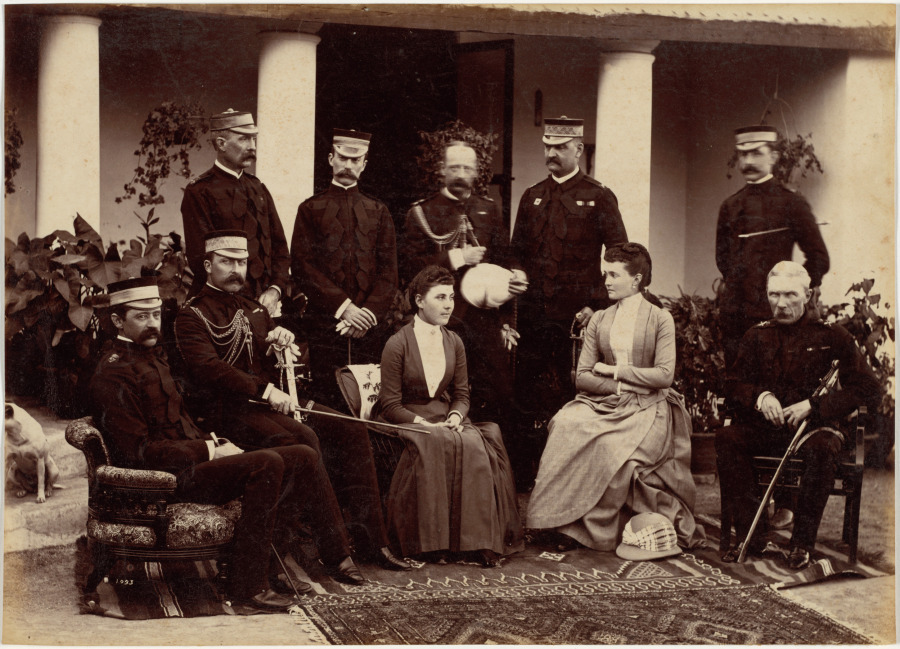The Duke and Duchess of Connaught, with Col. Adam, Captain H.V. Benett, Col. Becher, Gen. Knowles, Captain Herbert, Col. Cavaye, Mrs. Cavaye, and Gen. R. Gellispie, Mhow