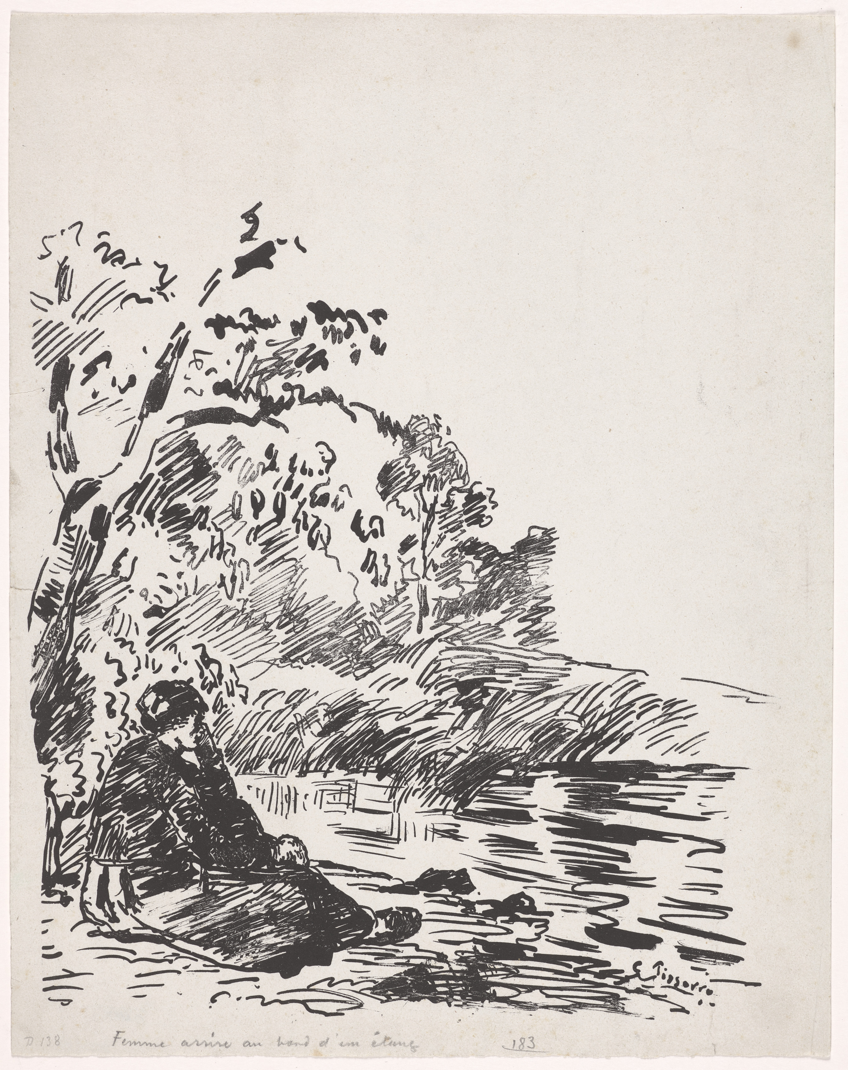 Woman Sitting by a Pond