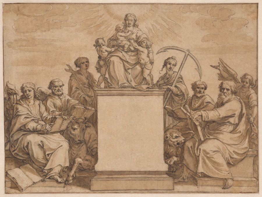The Three Theological Virtures: Faith, Hope, and Charity, Surrounded by the Four Evangelists