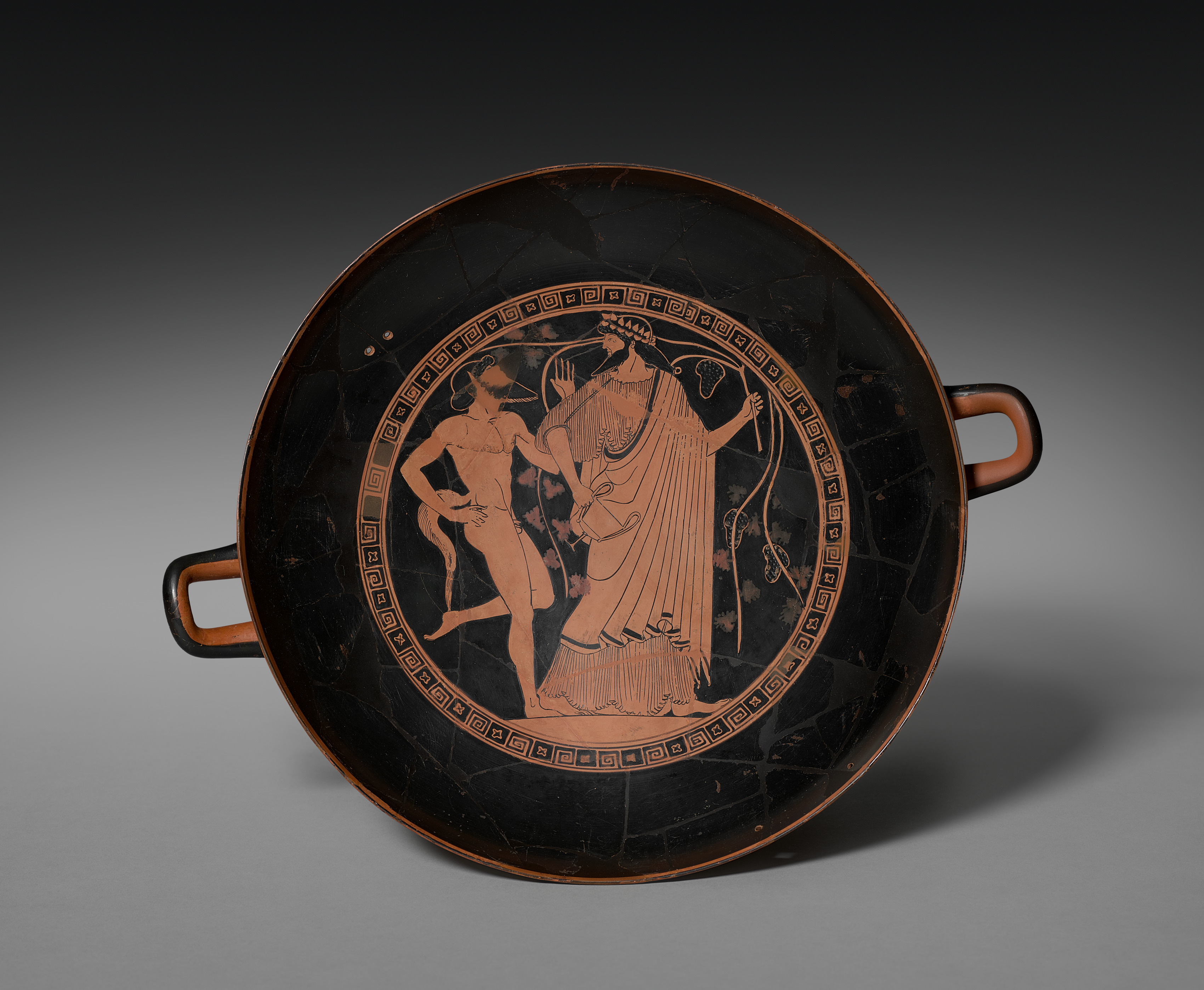 Red-Figure Kylix (Drinking Cup): Dionysos and Satyr (I