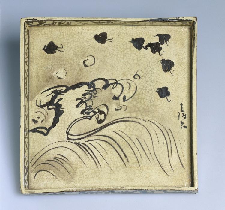 Square Dish with Design of Plovers over Waves | Cleveland Museum 