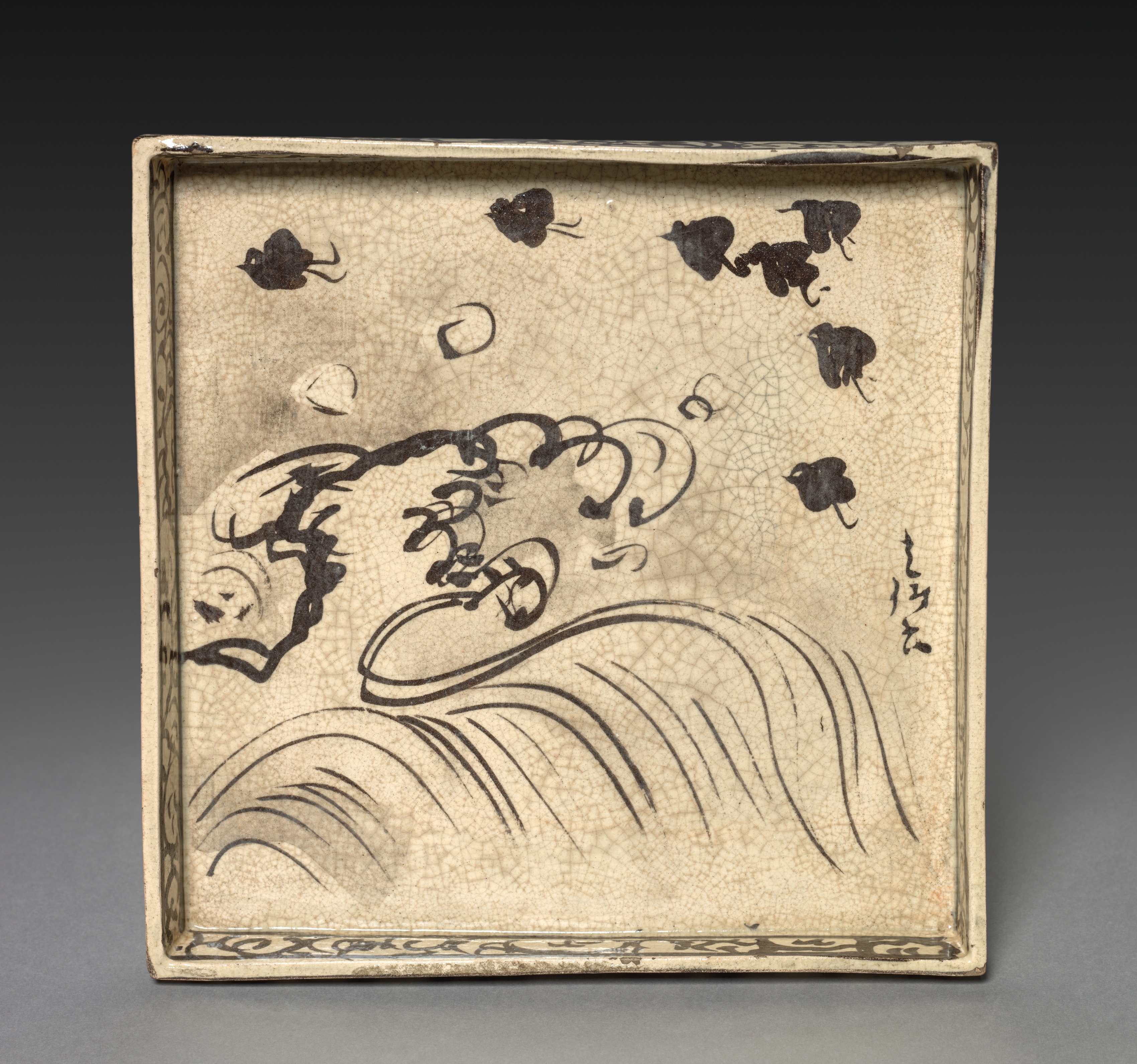 Square Dish with Design of Plovers over Waves | Cleveland Museum 