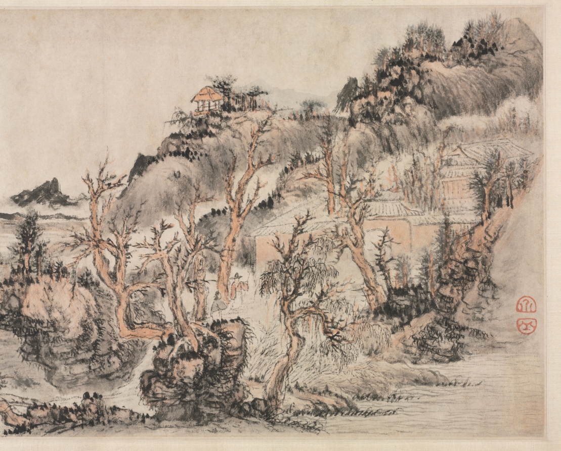 中国絵画　山道　Old Chinese painting Vintage Chinese Shanshui Landscape Painting Ink & Color