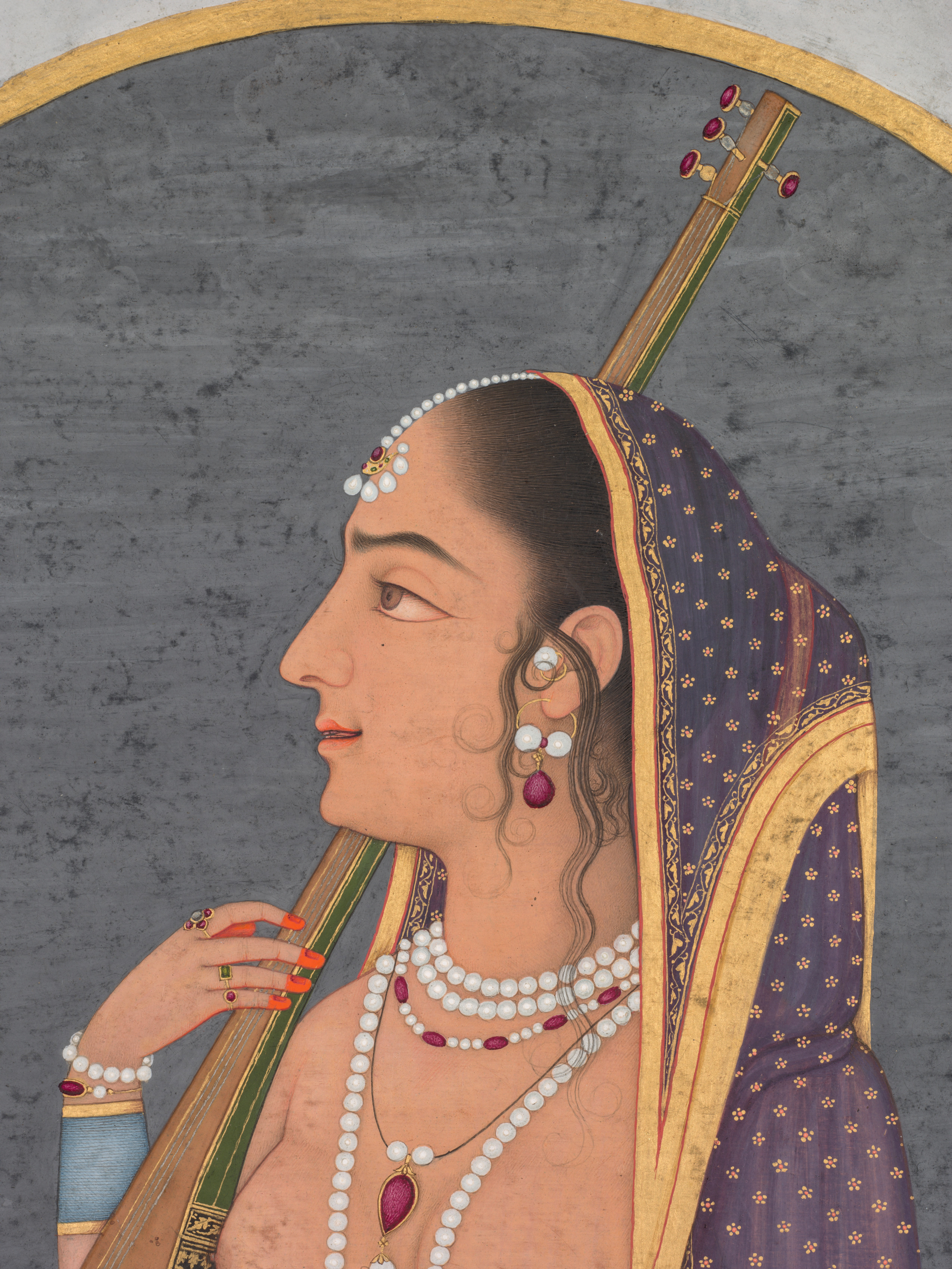 Court lady singing and playing the vina (recto) | Cleveland Museum
